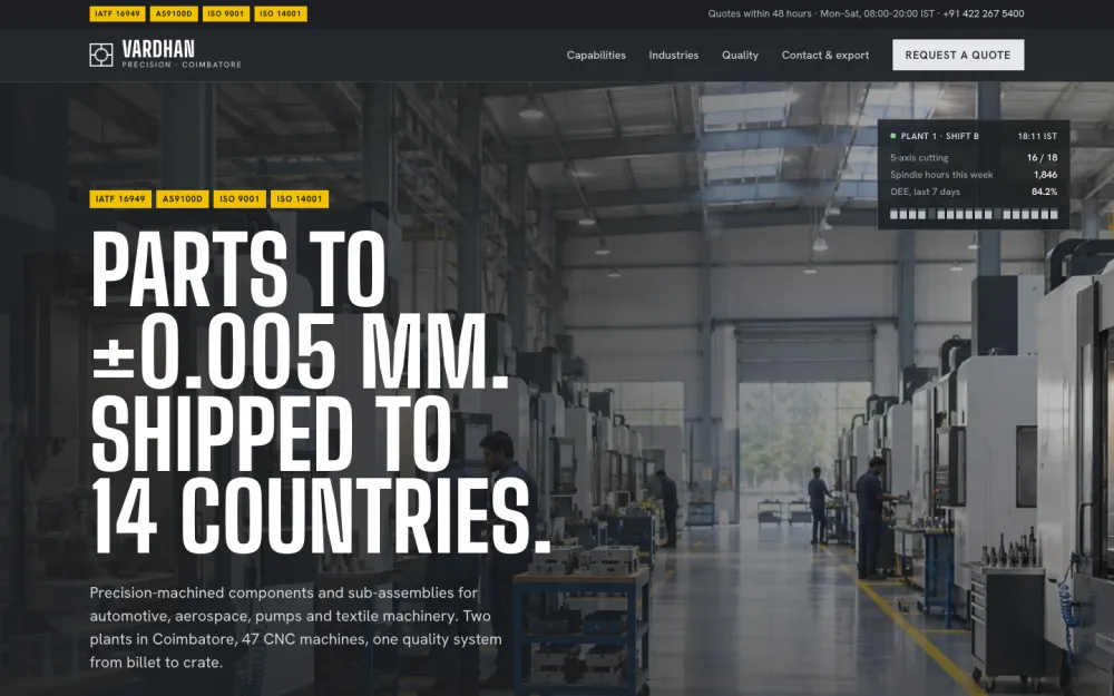 Vardhan Precision homepage