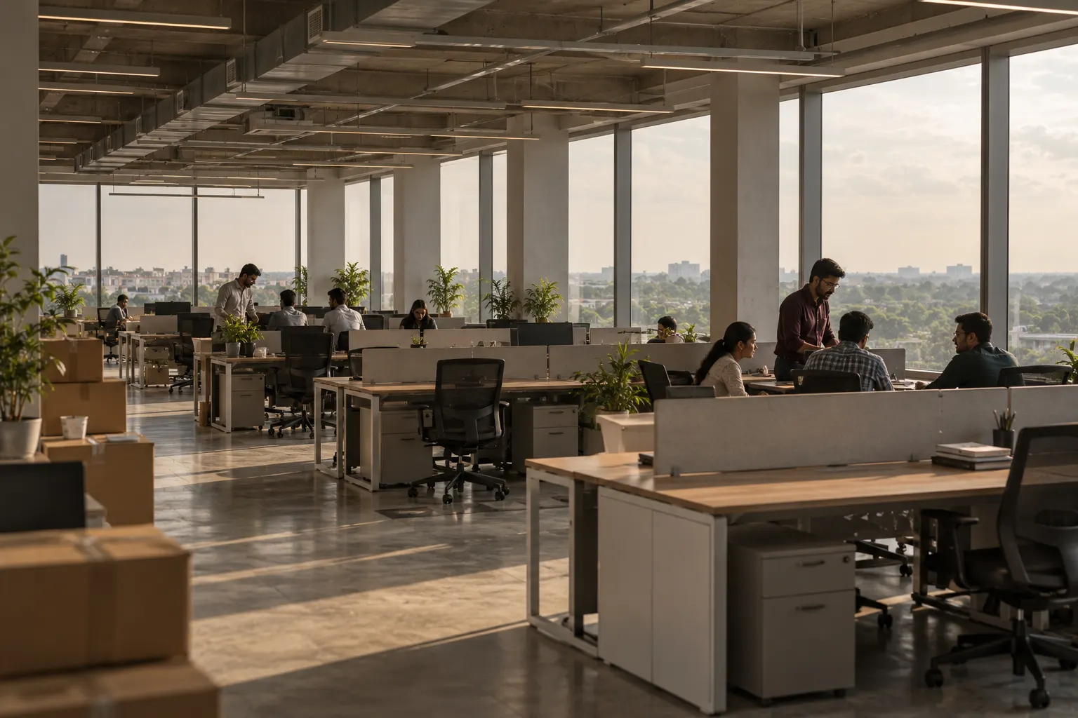 Engineers at work on a newly opened office floor in Sholinganallur, Chennai