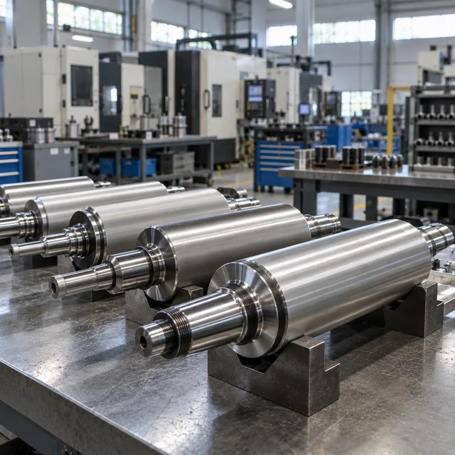 Ground steel drafting rollers on V-blocks