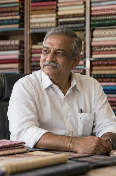 Rameshbhai Desai in his shop office in Surat